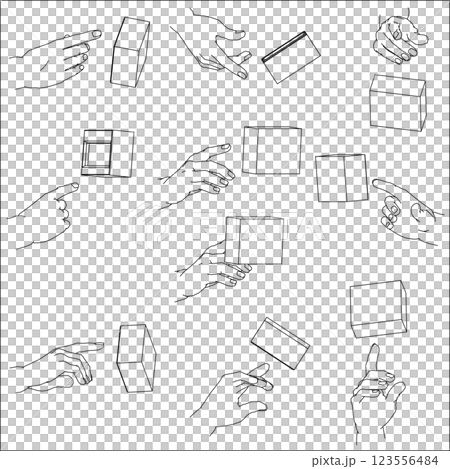 Illustration set of hands pressing buttons 123556484