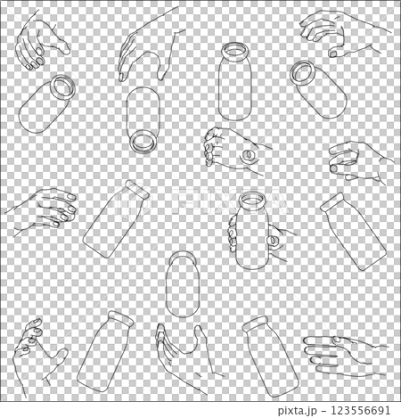 Set of hands holding bottles Set of hands holding bottles 123556691