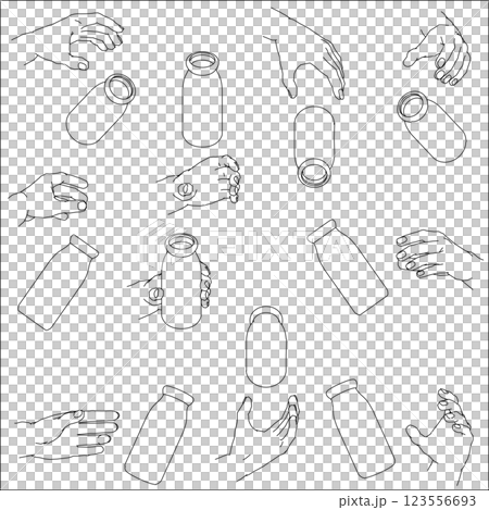 ボトルを持つ手のセット 123556693