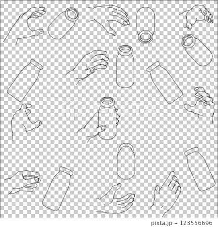 Set of hands holding bottles Set of hands holding bottles 123556696
