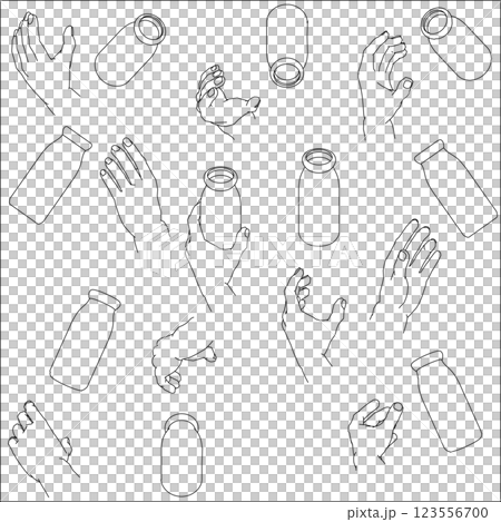 ボトルを持つ手のセット 123556700