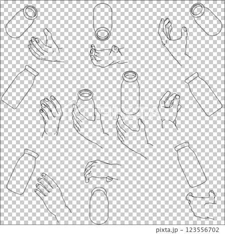 ボトルを持つ手のセット ボトルを持つ手のセット 123556702