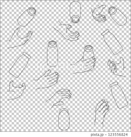 Set of hands holding bottles Set of hands holding bottles 123556824
