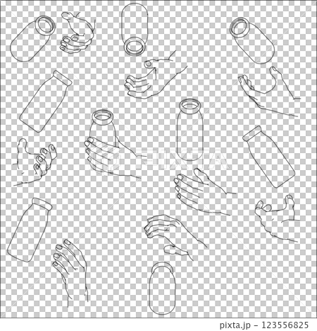 Set of hands holding bottles Set of hands holding bottles 123556825