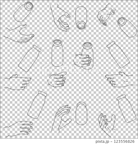 Set of hands holding bottles Set of hands holding bottles 123556826