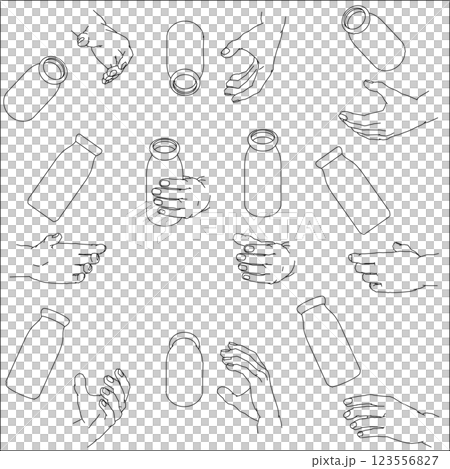 Set of hands holding bottles Set of hands holding bottles 123556827