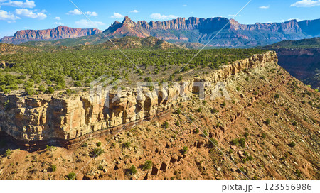 Aerial of Grafton Canyon Cliffs and Mountains at Golden Hour 123556986
