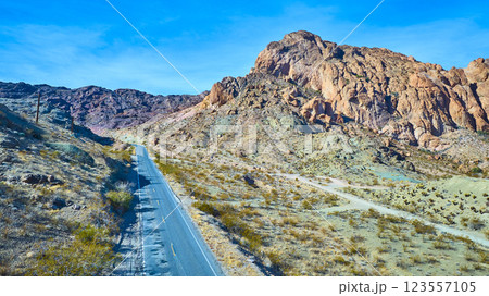 Aerial Desert Road and Mountains in Nelson Nevada 123557105