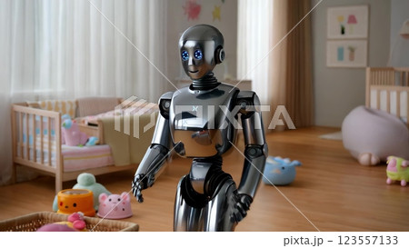 Robot arranging toys in a child's room 123557133