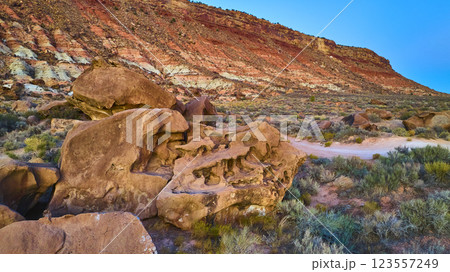 Aerial of Eroded Sandstone and Cliffs in Utah Desert Landscape Aerial of Eroded Sandstone and Cliffs in Utah Desert Landscape 123557249