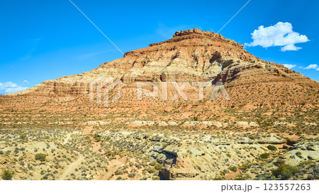 Aerial of Layered Rock Formation in Utah Desert Landscape Aerial of Layered Rock Formation in Utah Desert Landscape 123557263