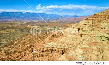 Aerial of Eroded Cliff and Desert Landscape Gooseberry Mesa Utah 123557319