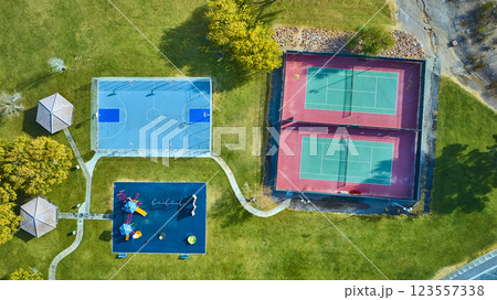 Aerial Top Down of Tennis Courts and Playground at Hemenway Park Nevada 123557338