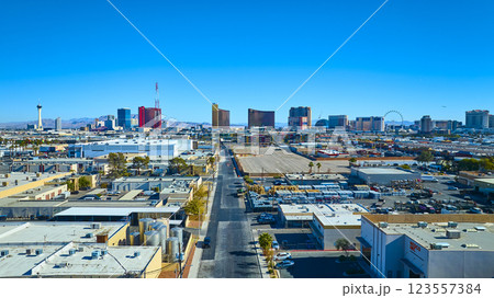 Aerial Las Vegas Urban Skyline and Desert Landscape Contrast 123557384