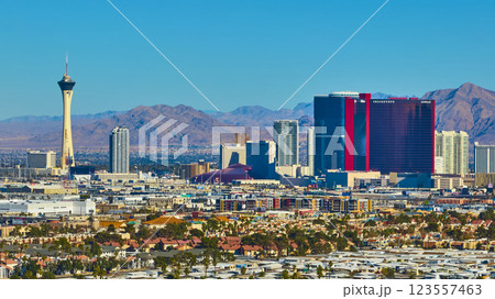 Aerial Las Vegas Skyline and Stratosphere Tower in Daylight 123557463