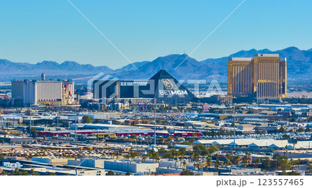 Aerial of Las Vegas Strip Landmarks in Daylight 123557465