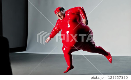 Overweight actor wearing red suit running in...のイラスト素材 [123557550] - PIXTA