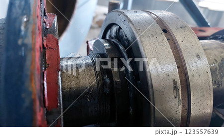 Detailed View of Bearing Support Highlighting Wear and Tear in Industrial Machinery 123557639