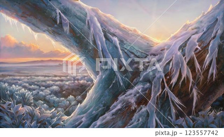 木が凍り付いた冬の日の朝 123557742