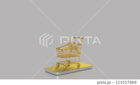 The Gold Shopping cart for Business concept 3d Rendering. 123557869