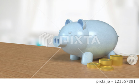 The Piggy Bank and coins for Earn or Saving concept 3d Rendering. 123557881