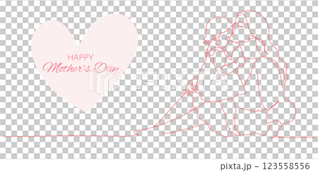 母の日　母が子供にキスするシンプルな線画イラスト　マザーズデー 123558556