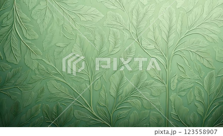 《AI画像》葉っぱの模様が入った緑色の壁紙 《AI画像》葉っぱの模様が入った緑色の壁紙 123558907
