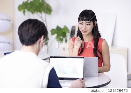 ビジネス　ミーティングをしている男女 123559476