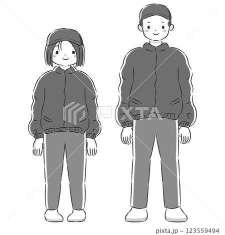 ジャンパーを着た男女のイラストセット 123559494