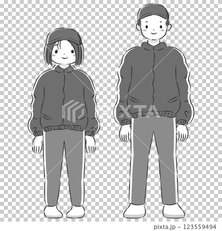 ジャンパーを着た男女のイラストセット 123559494