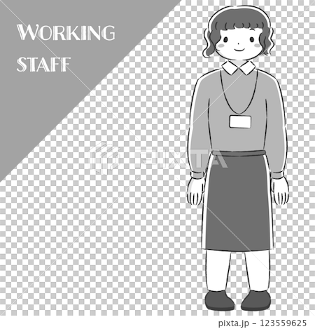 Hand-drawn illustration of a smiling woman wearing an apron Hand-drawn illustration of a smiling woman wearing an apron 123559625
