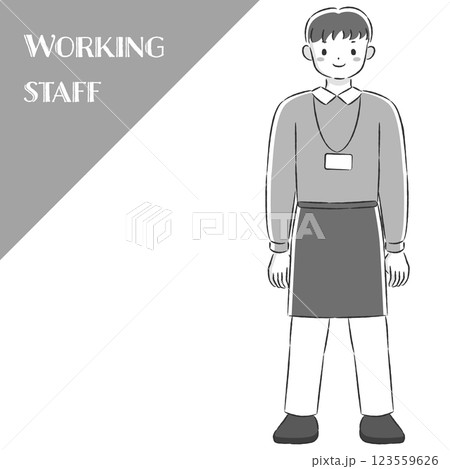 エプロンを付けた笑顔の男性の手描きイラスト エプロンを付けた笑顔の男性の手描きイラスト 123559626