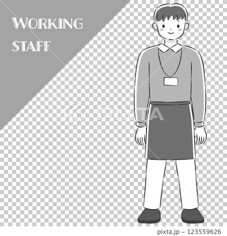 エプロンを付けた笑顔の男性の手描きイラスト エプロンを付けた笑顔の男性の手描きイラスト 123559626
