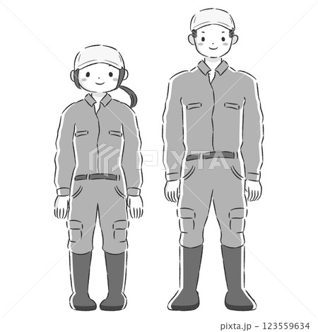 作業着（つなぎ）の男女イラストセット 123559634