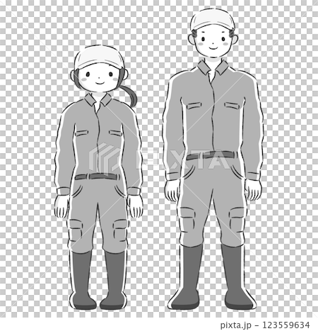 作業着（つなぎ）の男女イラストセット 123559634