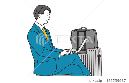 出張中にパソコンを操作するビジネスマン 123559687