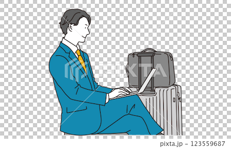 出張中にパソコンを操作するビジネスマン 123559687