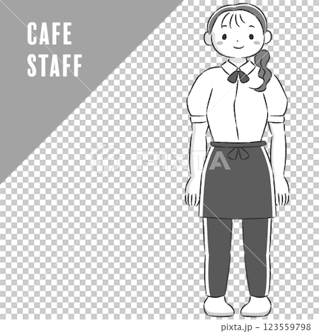 Hand-drawn illustration of a smiling woman wearing an apron 123559798