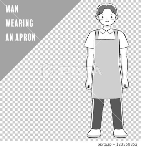 Hand-drawn illustration of a smiling man wearing an apron Hand-drawn illustration of a smiling man wearing an apron 123559852