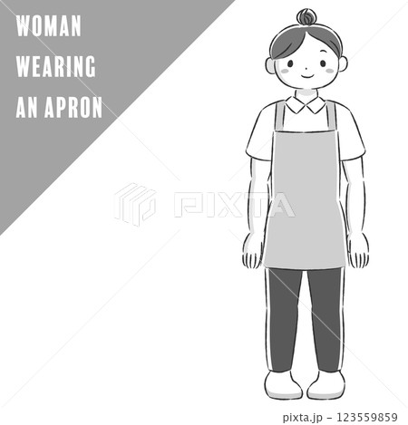 エプロンを付けた笑顔の女性の手描きイラスト 123559859