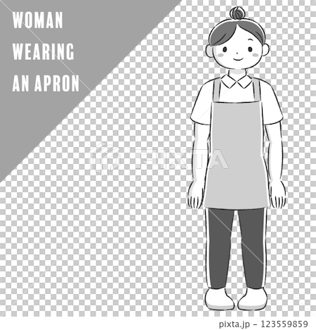 エプロンを付けた笑顔の女性の手描きイラスト 123559859