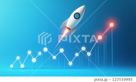 デジタルデータの成長と成功を象徴するロケットの上昇イメージ デジタルデータの成長と成功を象徴するロケットの上昇イメージ 123559995