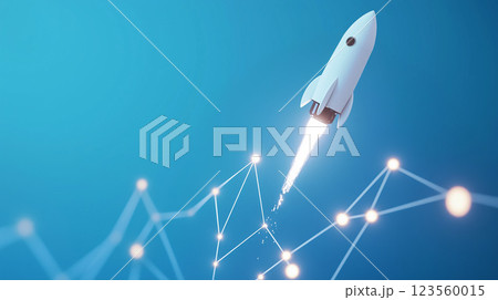 デジタルデータの成長と成功を象徴するロケットの上昇イメージ デジタルデータの成長と成功を象徴するロケットの上昇イメージ 123560015