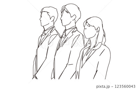肩を並べて立つビジネスパーソンの線画イラスト 123560043