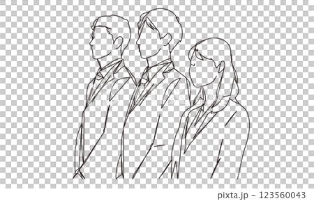 肩を並べて立つビジネスパーソンの線画イラスト 123560043