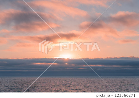 【さんふらわあ　ふらの苫小牧行きからの日の出　空背景や空合成素材】 123560271