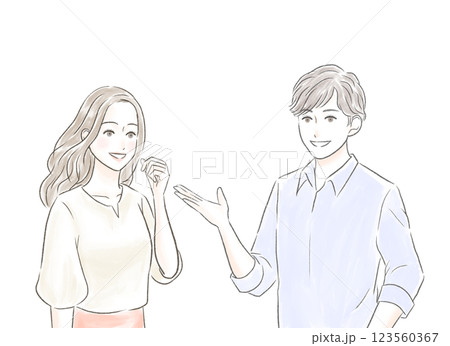 楽しく会話する男女 楽しく会話する男女 123560367