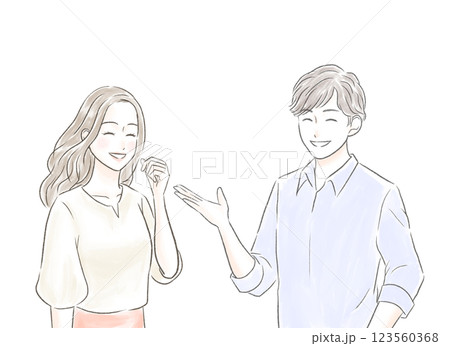 楽しく会話する男女　笑顔 123560368