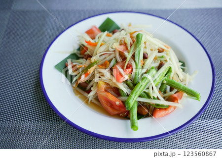 タイ料理、青パパイヤのサラダ、ソムタム(Som Tam) タイ料理、青パパイヤのサラダ、ソムタム(Som Tam) 123560867