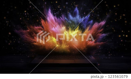 Abstract Artistic Explosion of Colors from a Laptop Illustrating Creativity 123561079